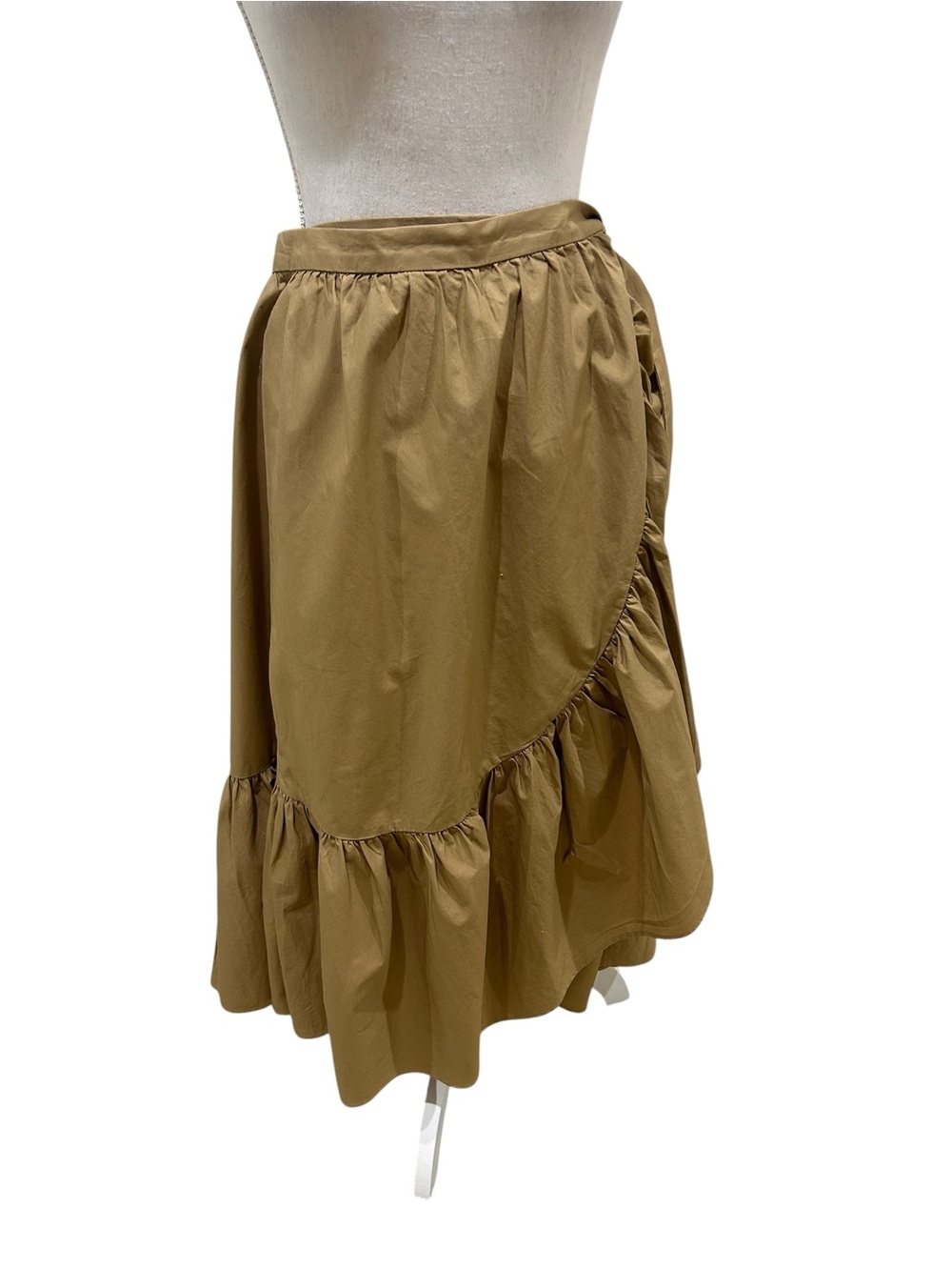 J. Crew Camel 100% cotton Ruffled Midi wrap Skirt size 10